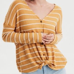 American Eagle Plush Waffle Knot Top in Mustard XS